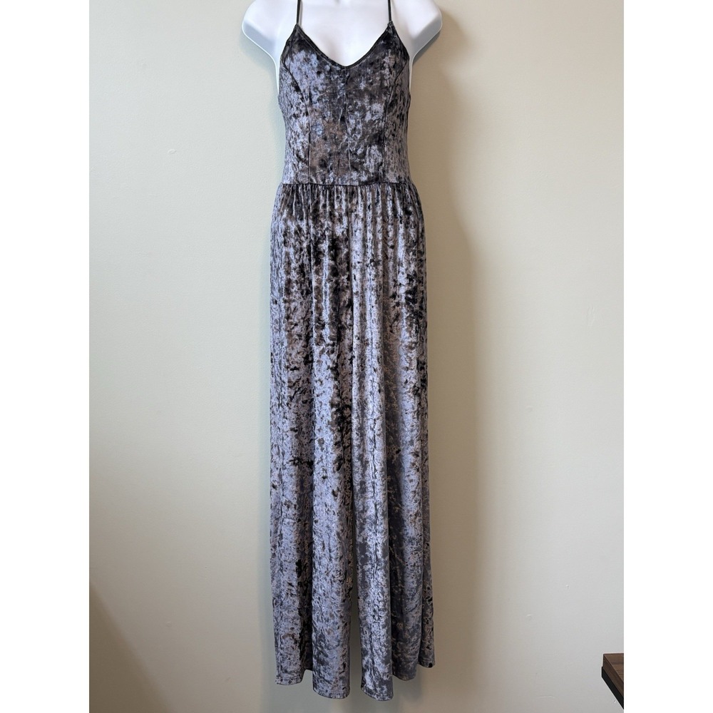 Vintage SNAP Velvet‎ Strappy Wide-Leg Sleeveless Jumpsuit Gray Blue Size Medium